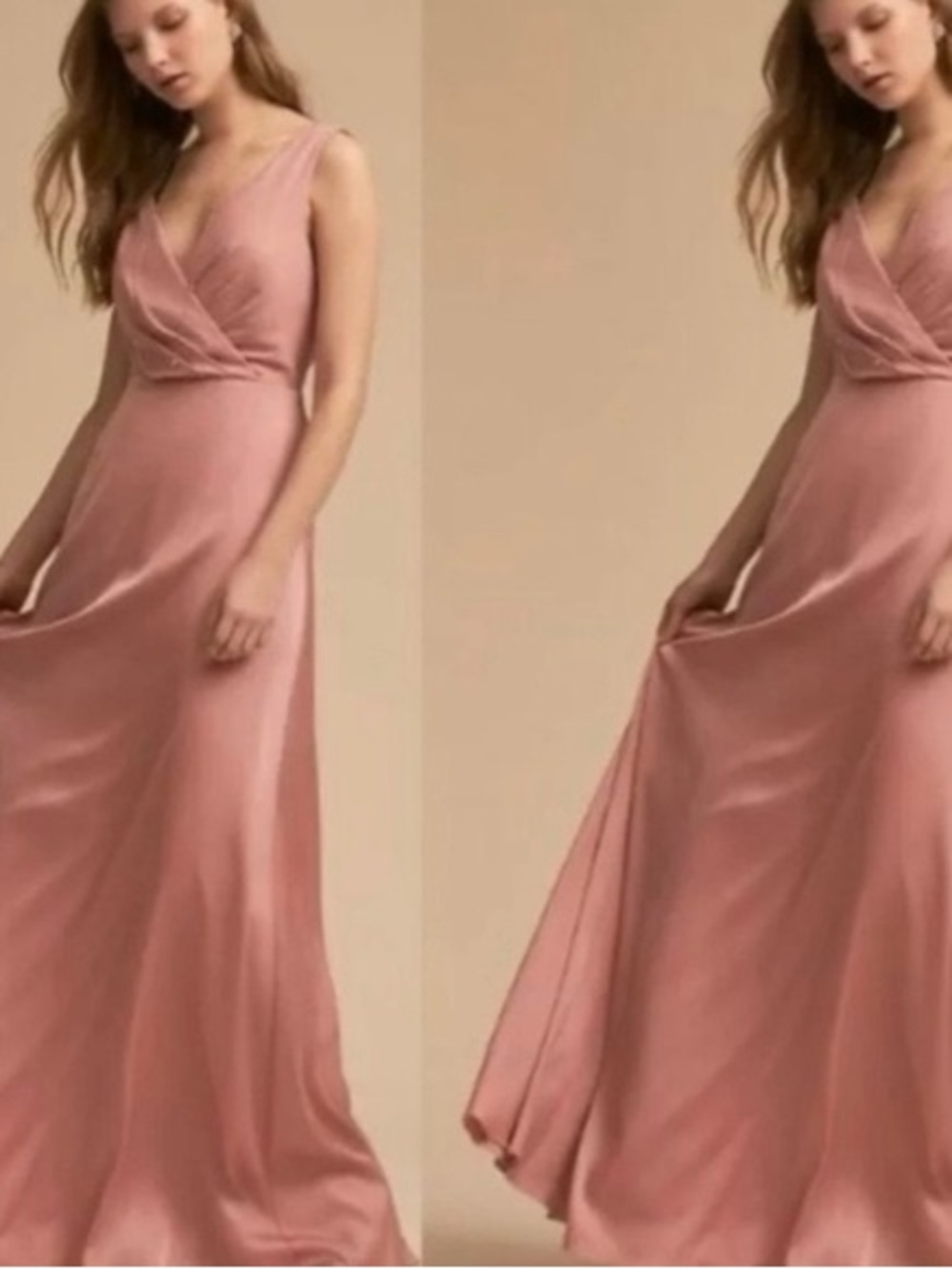 BHLDN x Donna Morgan Dusty Rose Satin Wrap Maxi Dress size 6 bridesmaid dress